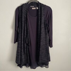 LOGO by Lori Goldstein twin set cosmic blue vest sweater and 3/4 sleeve top XS